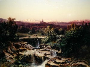 Utsikt över det kungliga klostret San Lorenzo de El Escorial (olja på duk) av Fritz Bamberger