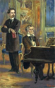 Wagner och kung Ludwig II, ca 1900 (färg litho) av Fritz Bergen