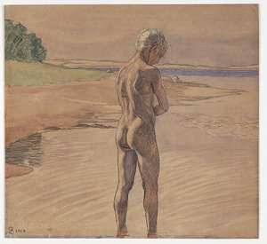 Hans stående i vattnet. Motiv från Fyns Hoved av Fritz Syberg