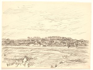 Landskap med by av Fritz Syberg