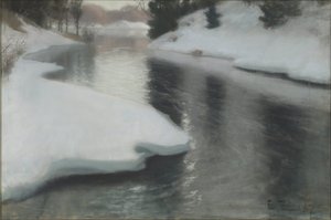 Spring Thaw, av Thaulov, Fritz (1847-1906). Pastell på duk av Frits Thaulow