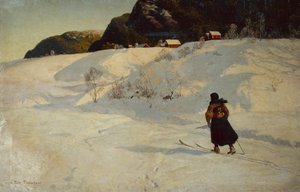 Vinterscen med en skidåkare av Fritz Thaulow