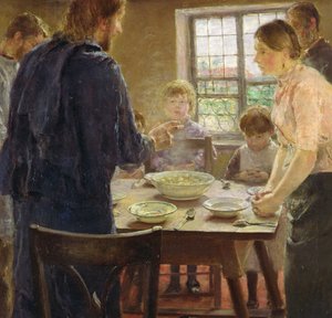 Kristus med bönderna (detalj), ca 1887-88 (olja på panel) av Fritz von Uhde