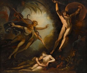 Satan börjar, berörd av Ithuriels spjut, 1779.