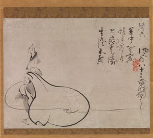 Hotei pekar på månen, 1650. av Fugai Ekun