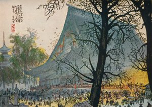 "Rädda Asakusa-templet från eld efter den stora jordbävningen", 1926 av Fukunaga Seihan