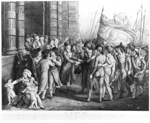 Deputerade för Nationalkonventet lämnade församlingen i Tuilerierna, 31 maj 1793, graverade av Jean Joseph Tassaert (1765-1835) av Fulchran Jean Harriet