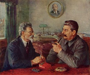 Josef Stalin (1879-1953)  Michail Ivanovitj Kalinin (1875-1946) av Fyodor Alexandrovich Modorov