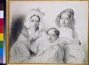 Porträtt av grevinnorna Praskovia (1817-1835), Nadezhda (1822-1840) och Maria (1813-1849), döttrar till den ryske prinsen Piotr Viazemski (Pierre Wiazemsky) (1792-1878) - Teckning av Feodor (Fidelio) 1799-1875) av Fyodor Bruni