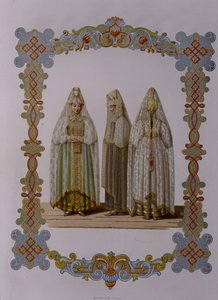 Maidens kostymer från Torzhok Från serien Clothing of the Russian State, 1851 av Fyodor Grigoryevich Solntsev