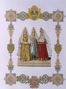 Summer Costumes of Women från Torzhok Från serien Clothing of the Russian State, 1851 av Fyodor Grigoryevich Solntsev