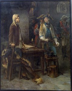 Kejsar Peter III besöker Ivan VI Antonovich i fästningen Shlisselburg 1762 - Målning av Fjodor Jemelyanovich av Fyodor Jemelyanovich Burov