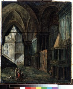 I en katedral (I en katedral). Målning av Fjodor Yakovlevich Alexeev (1753-1824). Olja på duk, 35,5 x 30,5 cm