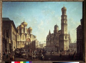 Katedraltorget i Kreml i Moskva. Målning av Fjodor Yakovlevich Alexeev (1753-1824). Olja på duk, 81,5 x 112 cm. Rysk konstklassicism. Statens Tretjakovgalleri, Moskva.