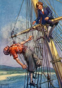 Illustration för Treasure Island av Robert Louis Stevenson (litho i färg)