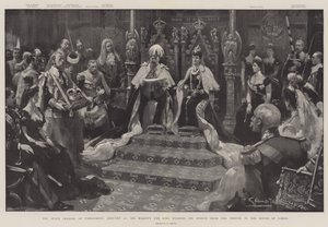 Parlamentets öppnande den 16 januari, Hans Majestät kungen läser sitt tal från tronen i överhuset. av G.S. Amato