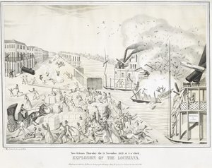 New Orleans torsdagen den 15 november 1849 klockan 5, Explosion of the Louisiana, ca. 1849 (kromolitografi) av G. (after) Tolti