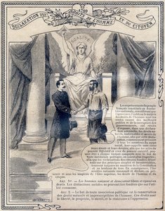 1789: Förklaring om människors och medborgares rättigheter: Jämlikhet. Gravyr i "Den enda boken om moral och medborgerlig undervisning, avsedd för elever i de tre kurserna i grundskolan och för de i primärklasserna i Lycees and Colleges, Second Par