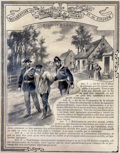 1789: Deklaration om människans och medborgarens rättigheter : Respekt för lagen . Gravyr i "Le livre unique de morale et d