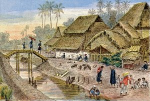 En annamesisk by, Franska Indokina, ca 1900 (illustration)