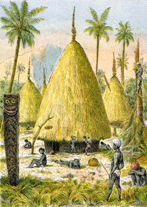 Byn Canaque i Nya Kaledonien, ca 1900-1910 (illustration)