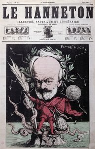 Karikatyr av Victor Hugo (1802-85) som Zeus i exil på Guernsey från framsidan av Le Hanneton, juni 1867 av G. Deloyoti