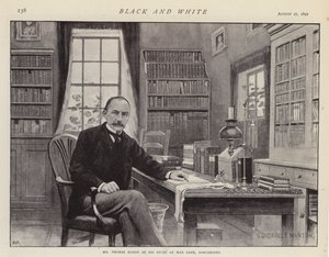 Thomas Hardy i hans arbetsrum vid Max Gate, Dorchester (litho)