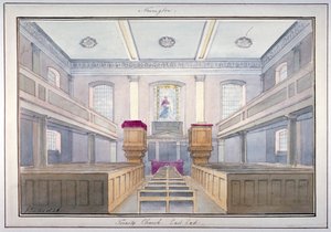 Interiörvy av den östra änden av Holy Trinity Church, Newington, Southwark, London, 1826 av G Yates