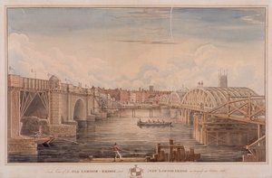 London Bridge gammal och ny, London, 1827