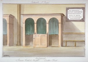 Biktstolen i det romersk-katolska kapellet på London Road, Southwark, London, 1825