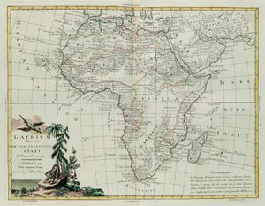 Afrika uppdelat i sina huvudstater, gravyr av G. Zuliani hämtad från Tome I of the Newest Atlas publicerad i Venedig 1776 av Antonio Zatta, Privat samling av G. Zuliani