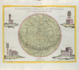 Kosmografisk tabell över den norra himmelska planisfären skuren vid ekvatorn, gravyr av G. Zuliani hämtad från Tome I of the Newest Atlas publicerad i Venedig 1777 av Antonio Zatta av G. Zuliani