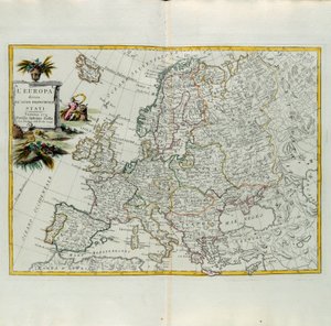 Europa uppdelat i sina huvudstater, gravyr av G. Zuliani hämtad från Tome I of the Newest Atlas publicerad i Venedig 1776 av Antonio Zatta, Privat samling av G. Zuliani