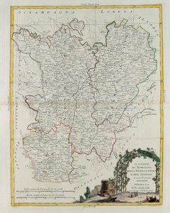 Governances of Bourgogne, Franca Contea och Lyons, gravyr av G. Zuliani hämtad från Tome I of the Newest Atlas publicerad i Venedig 1777 av Antonio Zatta, Privat samling av G. Zuliani