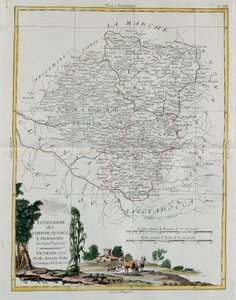 Styrning av Limosin, Quercy och Perigord, gravyr av G. Zuliani hämtad från Tome I of the Newest Atlas publicerad i Venedig 1776 av Antonio Zatta, Privat samling av G. Zuliani