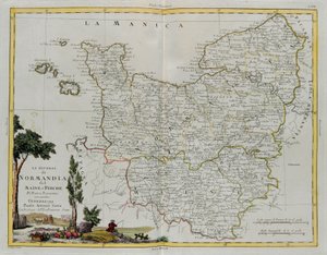 Styrning av Normandie, Maine och Perche, gravyr av G. Zuliani hämtad från Tome I of the Newest Atlas publicerad i Venedig 1777 av Antonio Zatta, Privat samling av G. Zuliani