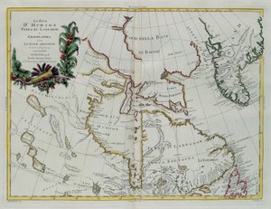 Hudson Bay, Land of Labrador och Grönland med de intilliggande öarna, gravyr av G. Zuliani hämtad från Tome I av "Newest Atlas" publicerad i Venedig 1778 av Antonio Zatta, Privat samling