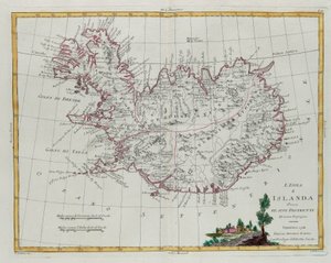 Island uppdelat i sina distrikt, gravyr av G. Zuliani hämtad från Tome III i "Nyaste Atlas" publicerad i Venedig 1781 av Antonio Zatta, Privatsamling av G. Zuliani