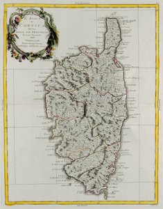 Ön Korsika indelad i dess provinser, gravyr av G. Zuliani hämtad från Tome II av "Nyaste Atlas" publicerad i Venedig 1782 av Antonio Zatta, Privat samling av G. Zuliani