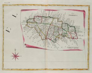 Jamaica, gravyr av G. Zuliani hämtad från Tome I av "Newest Atlas" publicerad i Venedig 1778 av Antonio Zatta, Privat samling av G. Zuliani