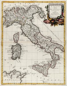 Politisk karta över Italien, gravyr av G. Zuliani hämtad från Tome II av "Newest Atlas" publicerad i Venedig 1782 av Antonio Zatta, Privat samling
