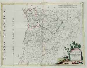 Portugal, det vill säga provinserna Entre Douro, Minho, Traz-os-Montes och Beir, gravyr av G. Zuliani hämtad från Tome I of the Newest Atlas publicerad i Venedig 1776 av Antonio Zatta, Private Coll. av G. Zuliani