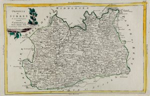 Provinsen Surrey, gravyr av G. Zuliani hämtad från Tome I av "Newest Atlas" publicerad i Venedig 1779 av Antonio Zatta, Privat samling av G. Zuliani
