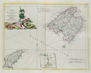 Öarna Mallorca, Ivica och Formentera, gravyr av G. Zuliani hämtad från Tome I av "Nyaste Atlas" publicerad i Venedig 1778 av Antonio Zatta, Privat samling
