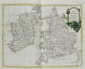 Kingdoms of England and Ireland, gravyr av G. Zuliani hämtad från Tome I of the Newest Atlas publicerad i Venedig 1776 av Antonio Zatta, Privat samling av G. Zuliani