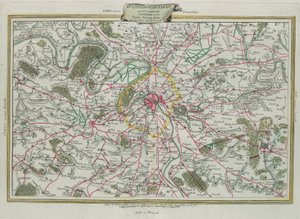 Konturen av Paris, The Governances of France and Orleans, gravyr av G. Zuliani hämtad från Tome I of the Newest Atlas publicerad i Venedig 1776 av Antonio Zatta, Privat samling