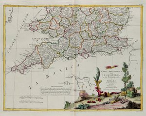 Den södra delen av England och Principate of Wales, gravyr av G. Zuliani hämtad från Tome I of the Newest Atlas publicerad i Venedig 1778 av Antonio Zatta, Privat samling av G. Zuliani