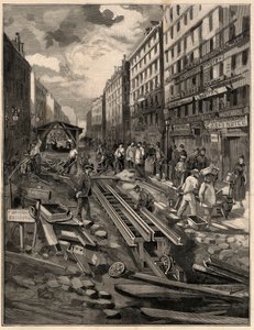 Bergbanan Belleville, anlade banan, rue de Belleville 1894. Gravyr efter M.G. de Burgrraffs teckning. I "The Illustrous World" från 1894. av G. de Burgraff