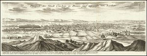 1720 illustration - Utsikt över staden Cashan i Persien fem dagars resa från Ispahan av Gabriel Bodenehr