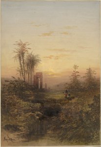 Solnedgång i ett orientaliskt landskap av Gabriel Hippolyte Lebas